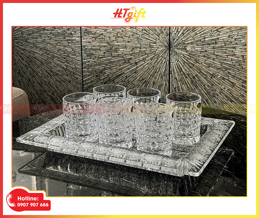 bộ ly pha lê kèm khay